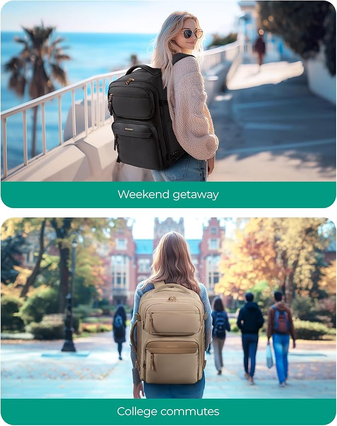 BAGSMART Womens Backpack Carry On Flight Approved, Travel Backpack for Women with Waist Bag,Traveling Lightweight Weekender Casual Daypack 17.3" Laptop Work Back pack Personal Item Bag,Champagne - Image 7