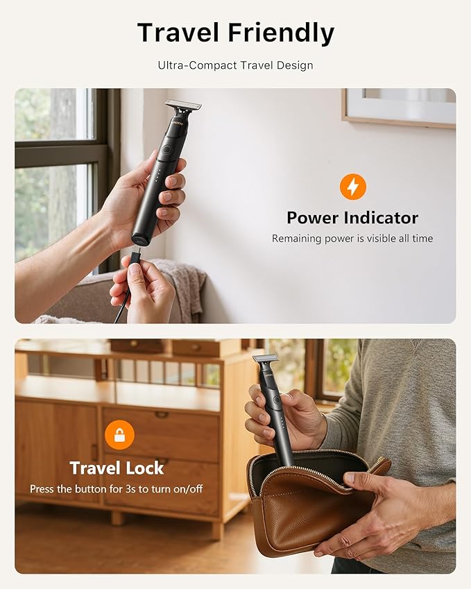 [2025 Upgraded Beard & Body Hair Trimmer for Men [All-in-One] USB-C Fast Charging, Groin & Ball Hair Painless Electric Shaver, Travel Razors, Waterproof Wet/Dry Groomer, Black(Lite)