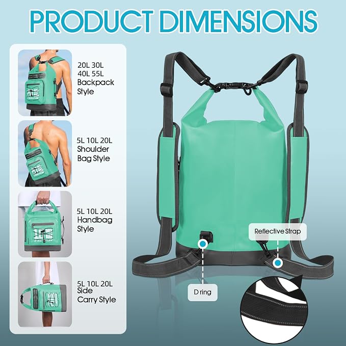 MORXPLOR Dry Bag Waterproof,5L/10L/20L/30L/40L/55L Roll Top Dry Bag Backpack with WaterProof Phone Case for Swim,Kayak - Image 4