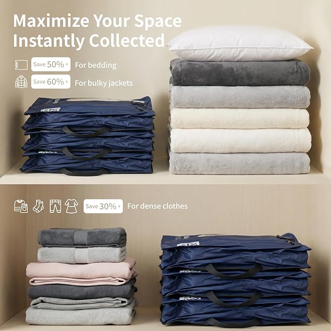 Vacuum Seal Bags for Travel with Pump, Navy, 20+20+28 | Reusable Nylon, Compression Packing Cubes, Space Saving for Carry-On Checked Suitcase & Backpack, Odor & Waterproof, 3 Pcs - Image 6