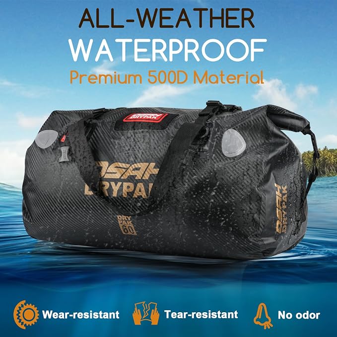 OSAH DRYPAK Waterproof Duffel Bag - Motorcycle Dry Bag Tail Bag with Large Storage Space, Waterproof Luggage Duffle Bags with Outer Mesh Zipper Pocket for Camping, Kayaking, Fishing & Traveling - Image 4