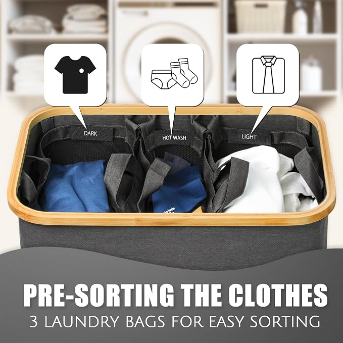 laundry hamper with lid, 6 inner bags with 10 labels - Image 6
