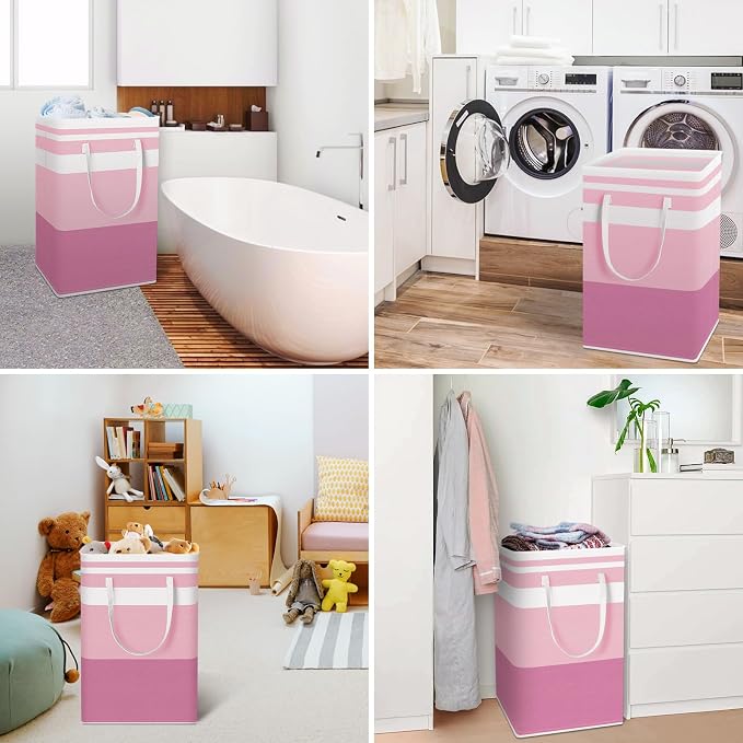 HomeHacks 2 Pack Large Laundry Baskets, Waterproof, Freestanding Laundry Hampers, Collapsible Clothes Hamper with Reinforced Handles in Laundry, College Dorm, Bathroom, Bedroom (Blue+Pink, 88Lx2) - Image 6