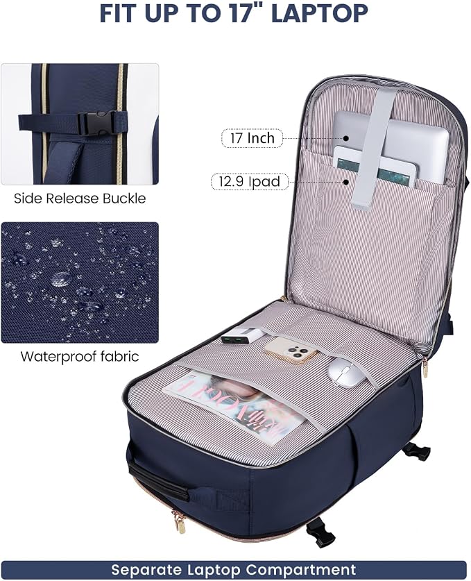 LOVEVOOK Large Travel Backpack for Women & Men, 40L Carry on Backpack for Airplanes, TSA Personal Item Travel Bag fits 17" Laptop, Waterproof Weekender Essentials Airline Approved with 3 Packing Cubes - Image 9