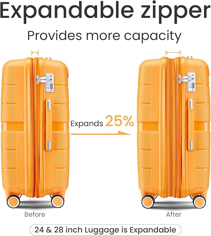 Merax Luggage Set 4 Piece Suitcase with Case Expandable Spinner Wheels Hardshell Airplane Approved Luggage Sets,Orange,14/20/24/28 - Image 3