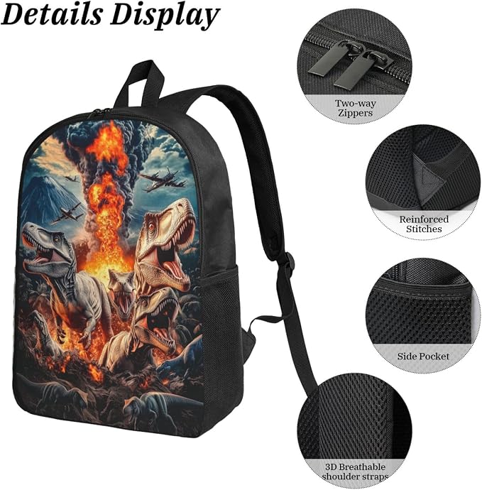 Dinosaur Kid Backpack Set with Lunch Bag & Pencil Case Large Capacity School Bag 17 Inch Bookbag for Boy Girl - Image 5