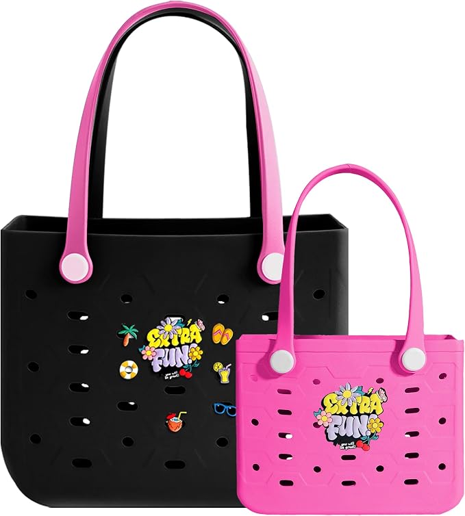 2-Pack Beach Bags Medium & Small,Waterproof Sandproof Rubber Tote Set for Women Men, Vacation Pool Boat Essentials - Image 5