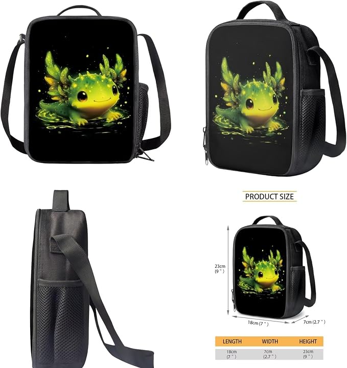 Green Axolotl Backpack with Lunchbox for Girls 4-6/6-8/8-10 Kids Bookbag and Lunch Box Set 4 in 1 Elementary Back Pack 17in Little Kids Book Bags Lunch Bag Pencil Case Water Bottle Holder - Image 5