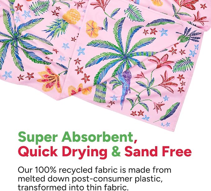 Dock & Bay Beach Towel - Quick Dry, Sand Free - Compact, Lightweight - 100% Recycled - Includes Bag - Pink Paradise - Extra Large (200x90cm, 78x35) - Image 3