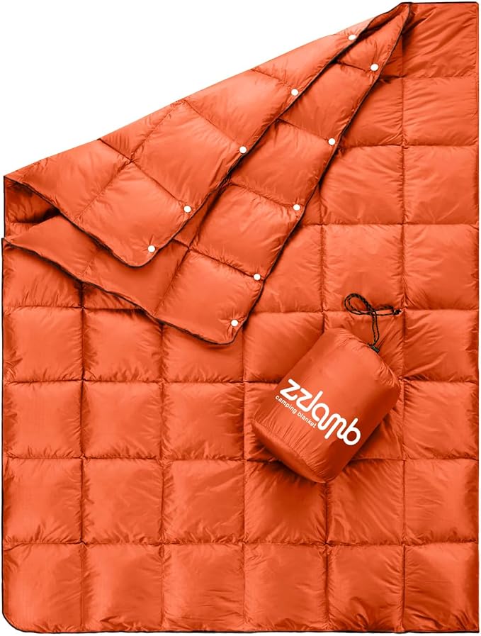 zzlamb Puffy Down Camping Blanket Water-Repellent, Down Throw Travel Blanket Portable for Outdoor, Light Warm Quilt for Couch Plane Car Theater Stadium Picnic RV Backpacking Hammock by zzlamb