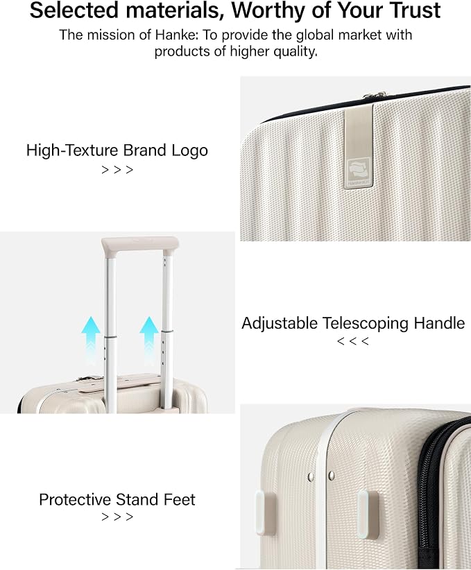 Hanke 20 Inch Carry On Luggage with Wheels PC Hard Shell Suitcase Top Opening Aluminum Frame Travel Luggage Suitcases for Woman Men Gifts.(Ivory White) - Image 8