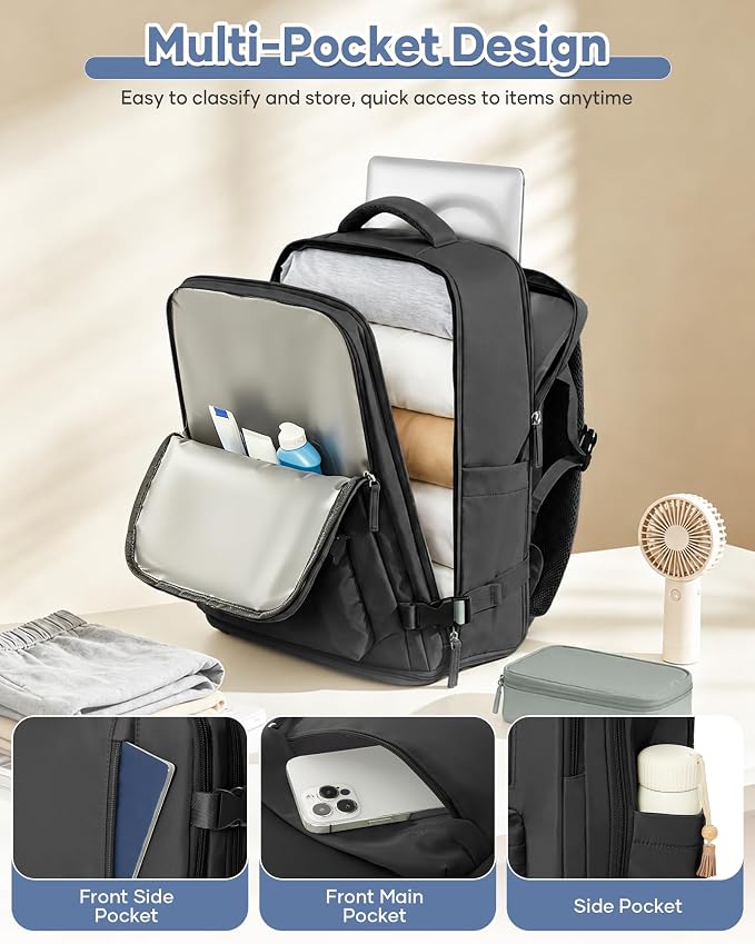 Large Travel Backpack Women Carry On Hiking Backpack Waterproof Outdoor Sports Casual Daypack Personal item Travel Bag Airplane Essentials Spirit Airline Flight Approved Shoes Compartment Men,Black - Image 5