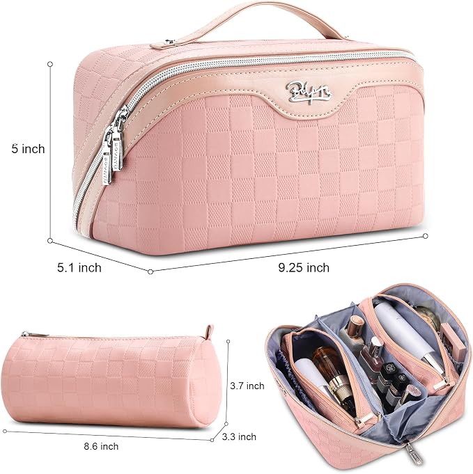BOYATU Travel Makeup Bags for Women: Sweet Pink Checkered Large Capacity Cosmetic Bag - You Deserve a Little Sweetness Every Day - 3 Pcs Toiletry Organizer Holds 10-20 Full-Size 50-100ML Bottles - Image 3