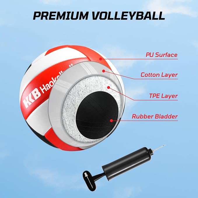 Haokelball Outdoor Volleyball Net Set for Backyard, 32FT Regulation, 3-Level Adjustable Height & Anti-Sag Tension System, Heavy Duty Thick Poles, Includes Volleyball, Pump, Boundary Line and Carry Bag - Image 7