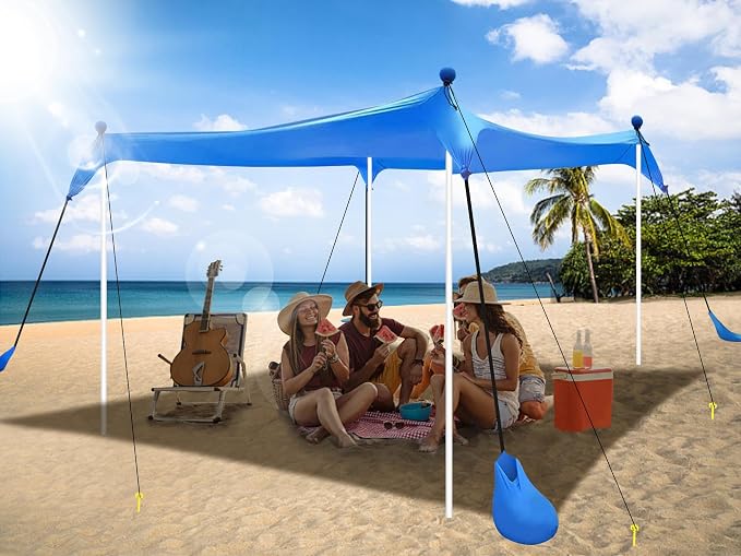 UMARDOO Family Beach Tent Canopy Sun Shade Portable 7×7FT, Large Wind Resistance Beach Sun Shelter Easy Setup with Packable Carry Bag for Outdoor Travel UPF 50+(Blue) - Image 8