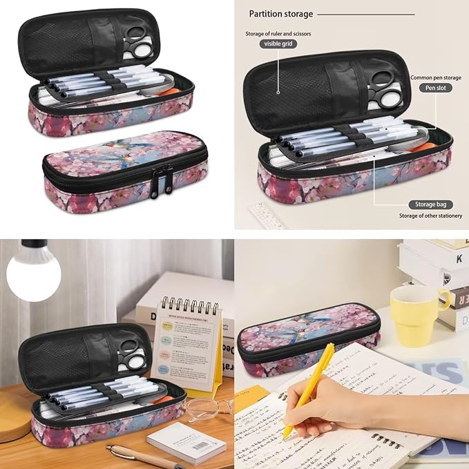 Floral Hummingbird Backpack and Lunch Bag Pencil Case Set for Girls, Middle School Elementary Bookbags, 3Pcs School Bag with Lunch Bag Pencil Case - Image 4