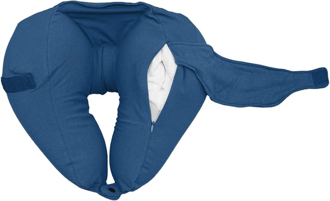 Yogibo Nap X Travel Neck Pillow for Sleeping Airplane, Car, Plane Traveling, Microbead Portable Comfy Head Rest and Neck Support with Attached Eye Mask, Blue - Image 2
