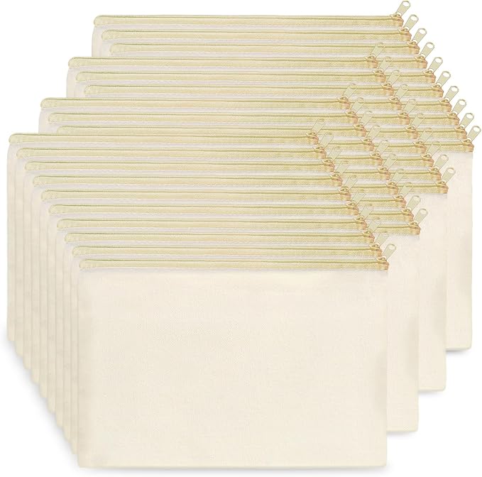Koolmox Canvas Pouch with Zipper Bulk, 40 pcs 7.9x5.5'' Cosmetic Bag Multipurpose Makeup Pouches with Zipper Canvas Bag Large Travel Toiletry Pouch DIY Craft Purse, Blank Beige Bags Beige Zip by Koolmox