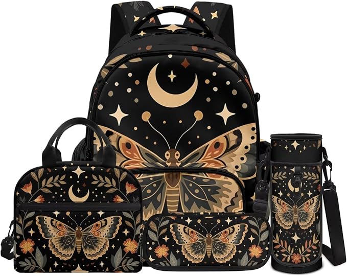 4 PCS Cute School Backpack for Boys Butterfly Schoolbag Rucksack with Lunch Box Handbag and Pencil Case Bottle Sleeve Pouch Set for Elementary Middle School by Unknown