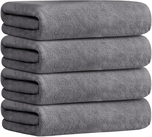 JML Bath Towels Set 4 Pack (30" x 60") - Large, Soft, Absorbent, Quick Dry Microfiber Towel for Hair Wrap, Fitness, Sports, Yoga, Swim, Pool, Grey by JML