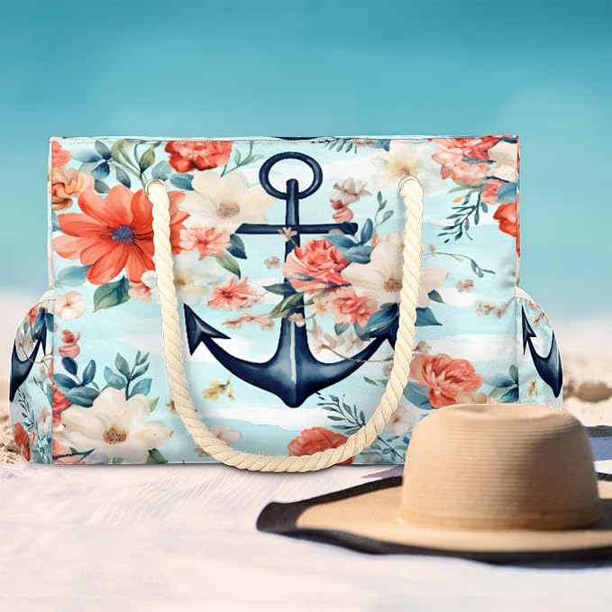 Large Beach Bag with Zipper Beach Bags for Women Water Resistant Swim Pool Bag - Image 2