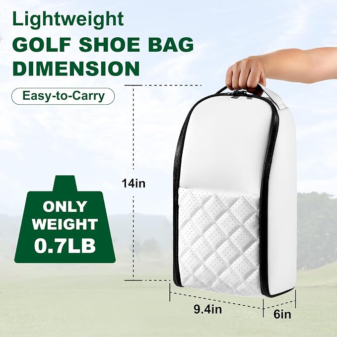 Premium PU Leather Golf Shoe Bag for Men & Women,Lightweight Golf Shoes Organizer with Smooth Full-Zip Opening, Travel Golf Shoe Bag with Handle (White) - Image 2