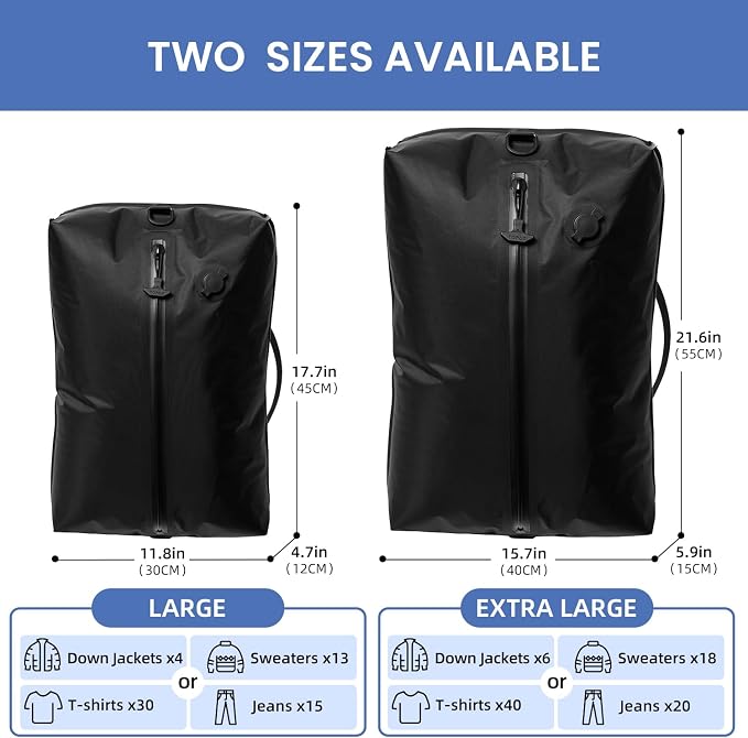 BAGAIL TPU Vacuum Bag for Travel, Reusable Compression Bag with IPX8 Waterproof Zipper, Save Space for Suitcase, Backpack and Carry on (Black, Large, N0 Pump) - Image 2