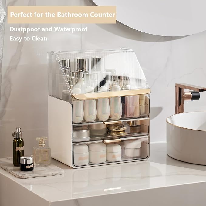 Omeily Large Makeup Organizer Countertop Vanity Organizer Cosmetic Organizer Makeup Storage Box Bathroom Counter Organizer Perfume Skincare Organizers Gift Women Girls Clear Design Easy Visibility - Image 6