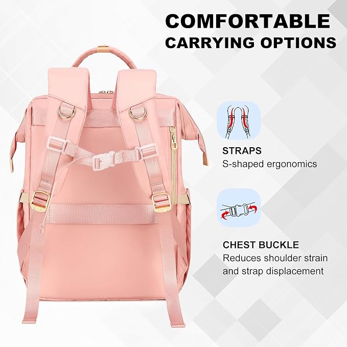 AIJIEKE Lunch Backpack for Women, 15.6 Laptop Backpack, Lunch Box, Pink | Water resistant computer bag with insulated leakproof cooler. Travel meal prep backpack for nurse, teacher, college commute - Image 8