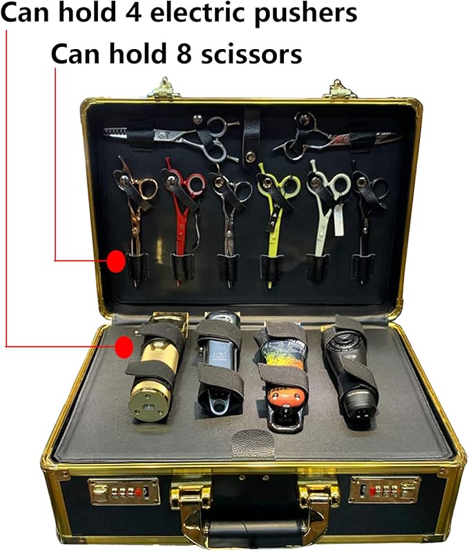 Barber Carrying Case Barber Case, Stylist Tool Box rofessional Salon Hair Cutting Grooming Kit Storage Organizer for Clippers, Scissors, Barber Supplies (Gold) - Image 4
