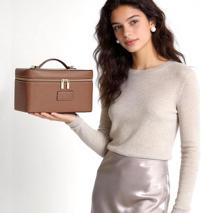 HiTotes Makeup Bag Large Vanity Case for Women Travel Cosmetic Bag Makeup Case Organizer Leather Travel Toiletry Bag - Image 6