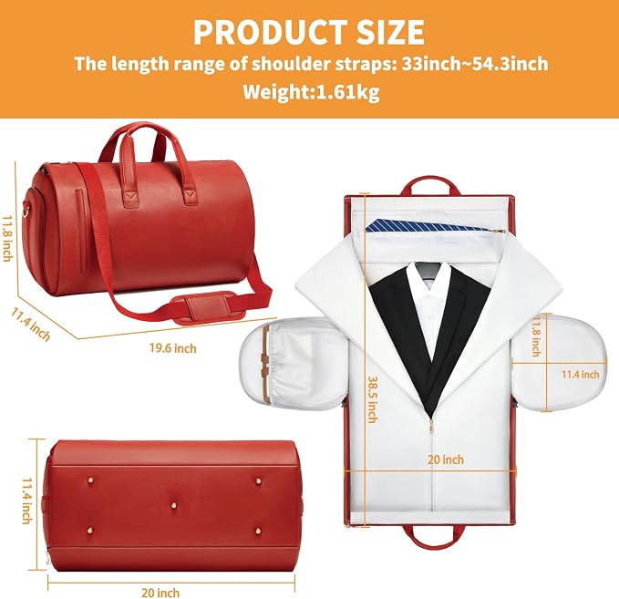 Leather Garment Bag Women, Carry on Garment Bag for Travel Convertible Garment Duffel Bag 2 in 1 Waterproof Foldable Travel Suit Bag Weekender Bag with Shoe Pouch - Image 3
