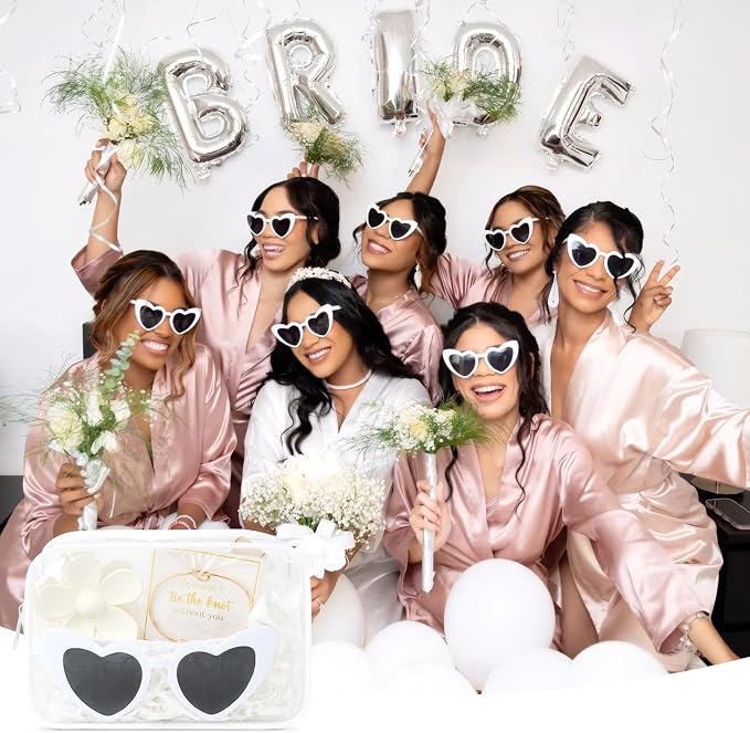 DEEKA 30 Pcs Bridesmaid Proposal Bag Set Gift Clear Makeup Toiletry Bag Bachelorette Party Favors Sunglasses Flower Claw Clips Scrunchies Knot Bracelets Bridal Wedding Party Gifts (White) - Image 6