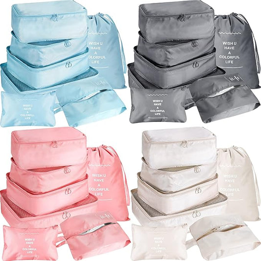 Reginary 28 Pcs Packing Cubes for Travel, 4 Sets Luggage Organizer Bags Foldable Suitcase Organizers for Vacation Cruise(Light Color) by Reginary