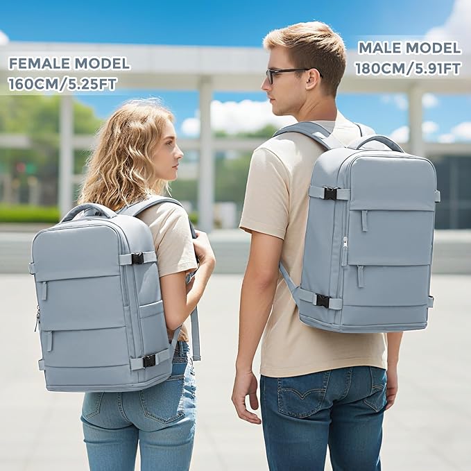 coowoz Travel Backpack For Women Men,Carry On Backpack,Hiking Backpack Waterproof Outdoor Sports Rucksack Casual Daypack travel essentials（Gray Blue） - Image 4