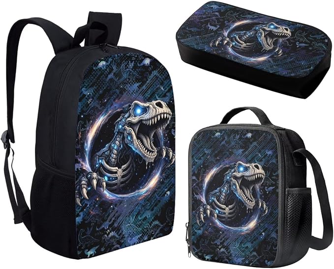 Forchrinse School Backpack for Kids 10-12 Boys Dinosaur Backpacks with Lunch Box Pencil Case 3 Pcs School Bookbag Set for Elementary Middle School Daypack Travel Rucksack - Image 2