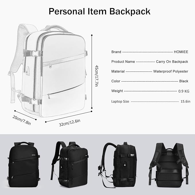 HOMIEE Travel Laptop Backpack for Men Women, Personal Item Carry On Bag | Dry Wet Separation Mochila de Viaje for Business Weekender Hiking Camping - Image 9