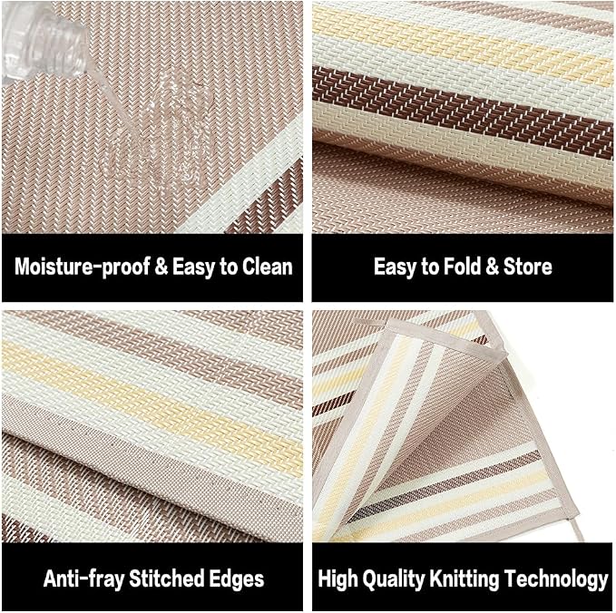 PureCozy Outdoor Waterproof 9x12 Rug for Patio Reversible Plastic Straw Beige Striped Camping Mat Outside Lightweight Large Floor Mat for RV Deck Beach Balcony Picnic Backyard Entry Porch - Image 7