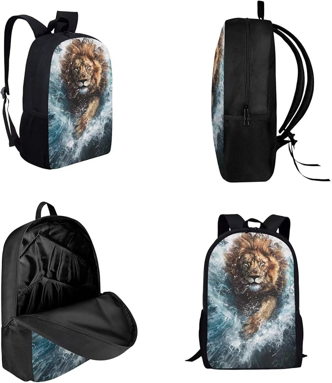 17 Inch Animal Print School Backpack And Lunch Box Set for Kids Lightweight Cool Lion Backpack for Boys Girls Sturdy School Bag with Insulated Lunchbox Pencil Case Student Bookbag - Image 3