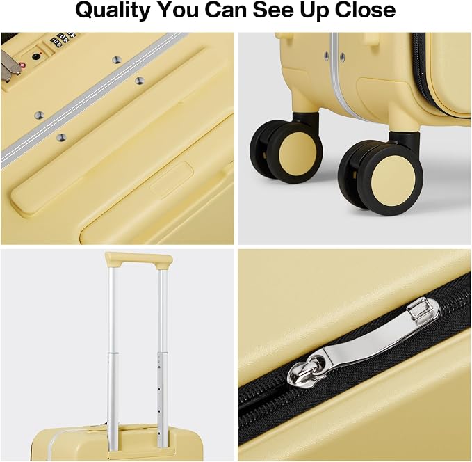 mixi 17x14x9 Carry On Luggage Underseat PC Hard Shell Suitcase Top Opening Aluminum Frame Travel Suitcases with Wheels, Lark Yellow - Image 5