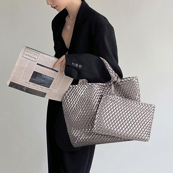 JINMANXUE Fashion Woven Bag Shopper Bag Travel Handbags and Purses Women Tote Bag Large Capacity Shoulder Bags - Image 2
