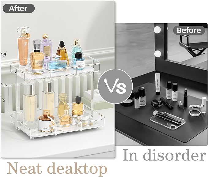 Bathroom Organizer Countertop Perfume Organizer Makeup Organizer Cosmetics Storage Display Rack Vanity Tray Dresser Stainless Steel Gold Shelf White Marble Ceramic Tray - Image 4