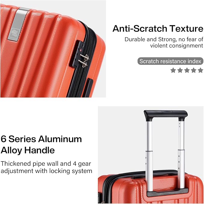 Hanke 20 Inch Expandable Carry on Luggage 22x14x9 Airline Approved Lightweight PC Hard Shell Suitcases with Wheels Tsa Luggage Rolling Suitcase Travel Luggage Bag for Weekender(Orange) - Image 6