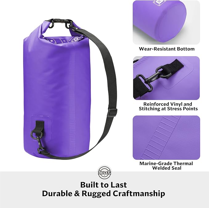 STOVER 5/10/25/30/40L Waterproof Dry Bag, Small Lightweight Roll Top Dry Bag Backpack w/Waterproof Phone Case, Kayaking, Travel, Hiking, Fishing, Tubing, Camping, the Beach, Men/Women (Purple) - Image 3