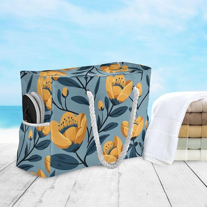 senya Large Beach Shoulder Bags Canvas Tote Water Resistant for Gym Travel Daily - Image 3
