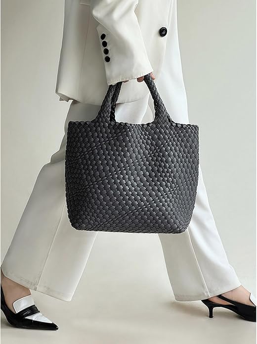 JINMANXUE Fashion Woven Bag Shopper Bag Travel Handbags and Purses Women Tote Bag Large Capacity Shoulder Bags - Image 3