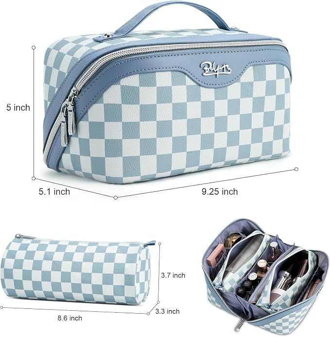 BOYATU Travel Makeup Bag Organizer Cosmetic Bag: 3 Pcs Set Make up Bags for Women with Handle - Waterproof Vegan Leather Toiletry Bag (01-G-Blue) - Image 5