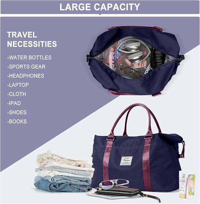 Travel Duffel Bag, Carry On Overnight Weekender Bags for Women | Travel Bag with Wet Pocket & Trolley Sleeve, For Spirit Airlines 18x14x8 Personal Item Bag - Image 4