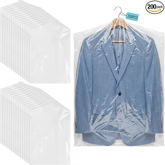 200 Pack Dry Cleaning Garment Bags, 23.6 x 35.4 Inch Clear Plastic Dry Cleaners Bags for Hanging Clothes Dust Protection Clothes Covers for Travel Moving, Home Storage (Hanger Not Included) by Unknown