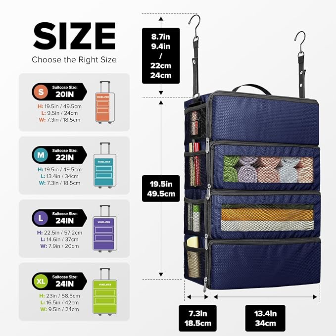 Suitcase Organizer, Travel Luggage Organizer Hanging Shelves Packing Cube Closet/Collapsible Portable Travel Organizer for Carry-on - Image 2
